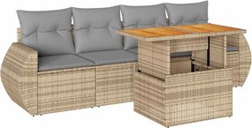 vidaXL 5 részes bézs polyrattan kerti ülőgarnitúra párnákkal