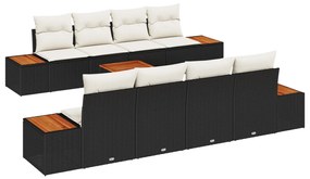 9 részes kerti kanapé szett párnákkal fekete poly rattan akác