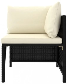 11 részes fekete polyrattan kerti bútorszett párnákkal