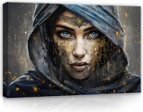 Vászonkép 120x80 Rejtélyes portré nő kapucni kék szem misztikum