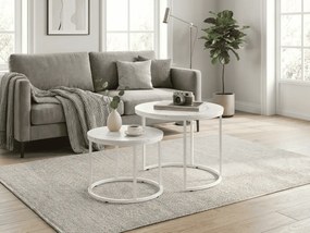 MARLON dohányzóasztal szett 2 db, fehér márvány dekorációval