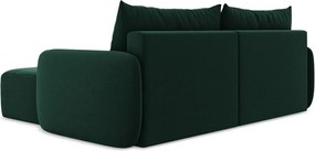 Sötétzöld bársony kinyitható-tárolóhelyes sarokkanapé (jobb oldali-heverő résszel) Kalena – Makamii
