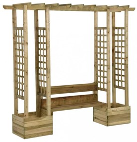 tömör impregnált fenyőfa kerti pergola paddal és virágtartókkal