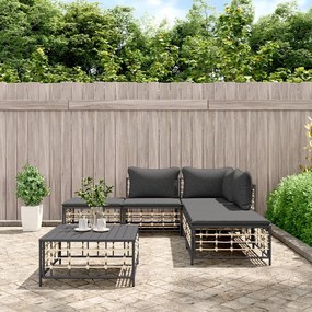 6 részes antracitszürke polyrattan kerti ülőgarnitúra párnákkal