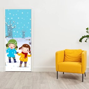 Fotótapéta ajtóra - Téli gyerekszórakozás (95x205cm)