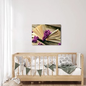 Kép egy könyvröl és a lila virágok (70x50 cm)