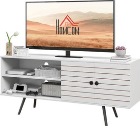 HOMCOM TV Állvány Nappaliba 65 Hüvelykes TV-hez Modern TV Állvány 2 Nyitott Polccal és 1 Állítható Polccal 145x38x65 cm Fehér | Aosom