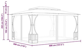 krémszínű pavilon hálóval 300 x 400 x 265 cm