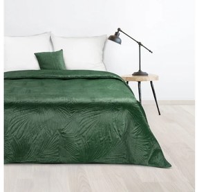 Luiz4 bársony ágytakaró pálmalevél mintával Sötétzöld 170x210 cm
