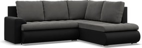 Tokio sarokkanapé, L alakú háttámlával, 2 ágyneműtartóval, bársony + műbőr, jobboldali, szürke - fekete