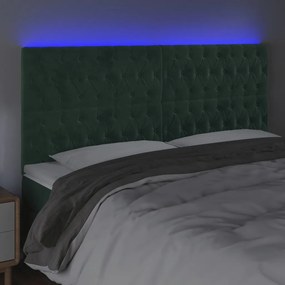 sötétzöld bársony LED-es fejtámla 180x7x118/128 cm