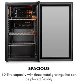 Klarstein Beersafe XXL Onyx, hűtőszekrény, E energiahatékonysági osztály, LED, 3 fém rács, panoráma üvegajtó