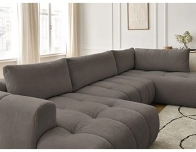 Szürkésbarna kinyitható-tárolóhelyes sarokkanapé (jobb oldali-U alakú) Fuji – Bobochic Paris