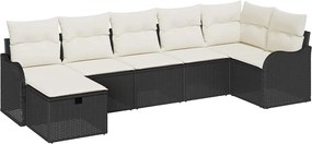 vidaXL Kanapé Szett párnával tárolóval Fekete és Krém polirattan