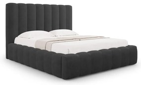 Antracitszürke kárpitozott ágyneműtartós franciaágy ágyráccsal 180x200 cm Kelp – Micadoni Home