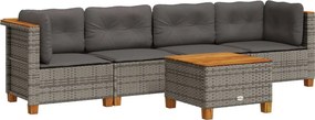 vidaXL 5 részes szürke polyrattan kerti ülőgarnitúra párnákkal