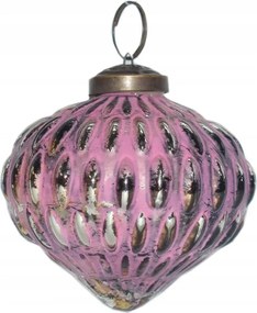 Rózsaszín-ezüst üvegdísz 7x7 cm