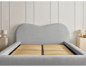 Világosszürke kárpitozott ágyneműtartós franciaágy ágyráccsal 180x200 cm Orlane – Bobochic Paris