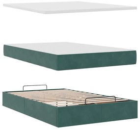 Ottomán ágykeret matraccal sötétzöld 120x200cm bársony
