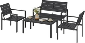 Outsunny 4 részes kerti ülőgarnitúra – kétszemélyes kanapé, 2 fotel és dohányzóasztal, fekete | Aosom