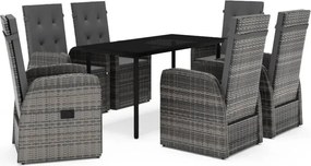 vidaXL 7 részes szürke kerti étkezőgarnitúra párnákkal
