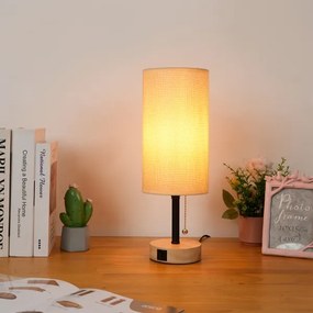 Brilagi - USB-portos asztali lámpa TABLON 1xE27/25W/230V tölgy/fekete/bézs