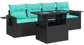 vidaXL 5 részes fekete polyrattan akácfa kerti ülőgarnitúra párnával