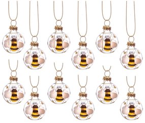 Üveg kézzel készített karácsonyfadísz készlet 12 db-os ø 3 cm Bee Mini – Sass &amp; Belle