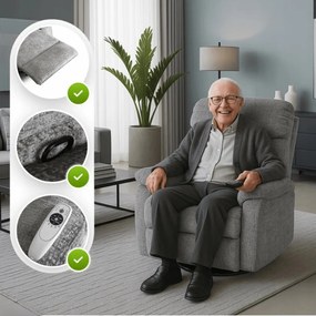 Elektromosan Vezérelhető Masszázsfunkciós Relaxfotel Fotel Szürke Színben. BRUCE