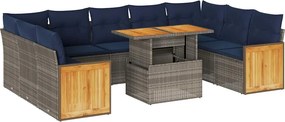 vidaXL 10 részes szürke polyrattan akácfa kerti ülőgarnitúra párnákkal