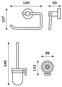 NIMCO UN készlet-94WN-26 - Falra szerelhető WC kefe és wc papír tartó UNIX króm