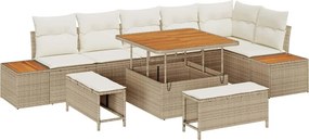 vidaXL Kerti Kanapé Szett 9 pcs Bézs polirattan