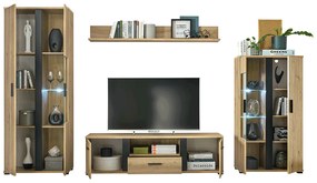 Nappali fal/szekrénysor, artisan tölgy/fekete, KANODE