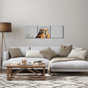 Kép - Tigris és a kölyke, fekete-fehér változat (órával) (90x30 cm)