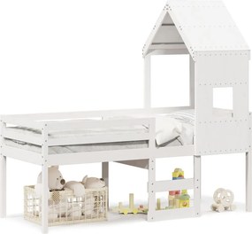 vidaXL fehér tömör fenyőfa magasított ágy tetővel 80 x 200 cm