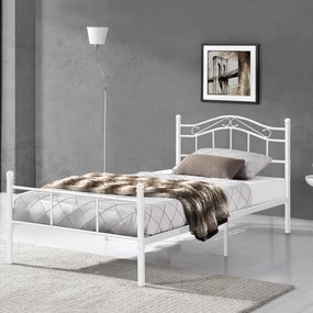 [en.casa] Egyszemélyes ágy Split 120 x 200 cm fémkeretes vintage ágykeret design ágy fehér
