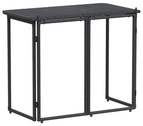 fekete polyrattan összecsukható kerti asztal 90x51x75 cm