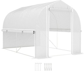Outsunny Üvegház 3 x 2 x 2 m Fólia Üvegház 4 Ablakkal és Ajtóval, Felgörgős Oldalfalakkal, UV-álló Fólia Alagút Paradicsomház Galvanizált Acél Vázszer