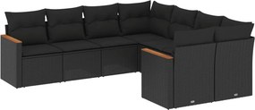 vidaXL 8 részes fekete polyrattan kerti ülőgarnitúra párnákkal