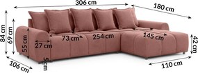 Terrakotta színű sarokkanapé (jobb oldali-heverő résszel) Albane – Ropez
