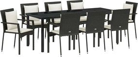 vidaXL Kert étkező szett párnával 9 pcs Fekete polirattan