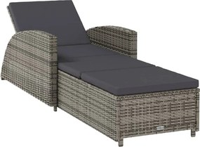vidaXL szürke polyrattan napozóágy sötétszürke párnával