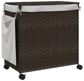 sötétbarna rattan szennyeskosár kerekekkel 60x35x60,5 cm