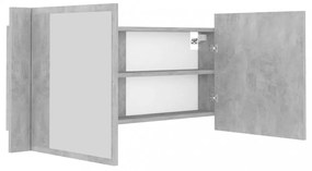 betonszürke akril LED-es tükrös fürdőszobaszekrény 100x12x45 cm