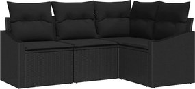 vidaXL Kerti Kanapé Szett párnával tárolóval 4 pcs Fekete polirattan