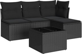 vidaXL 5 részes fekete polyrattan kerti kanapészett párnákkal
