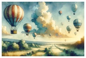 Kép hőlégballonok repülése a táj felett