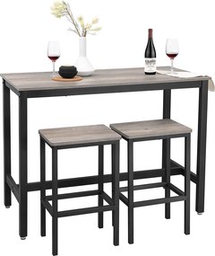 Bárasztal 2 bárszékkel, bárpult 120 x 90 x 60 cm, szürke és fekete