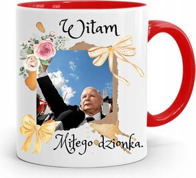 Piros Vicces Bögre Jaroslaw Kaczynski fényképes nyomattal