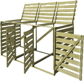 vidaXL impregnált fa tripla kukatároló gurítható szemetes kukához 240L